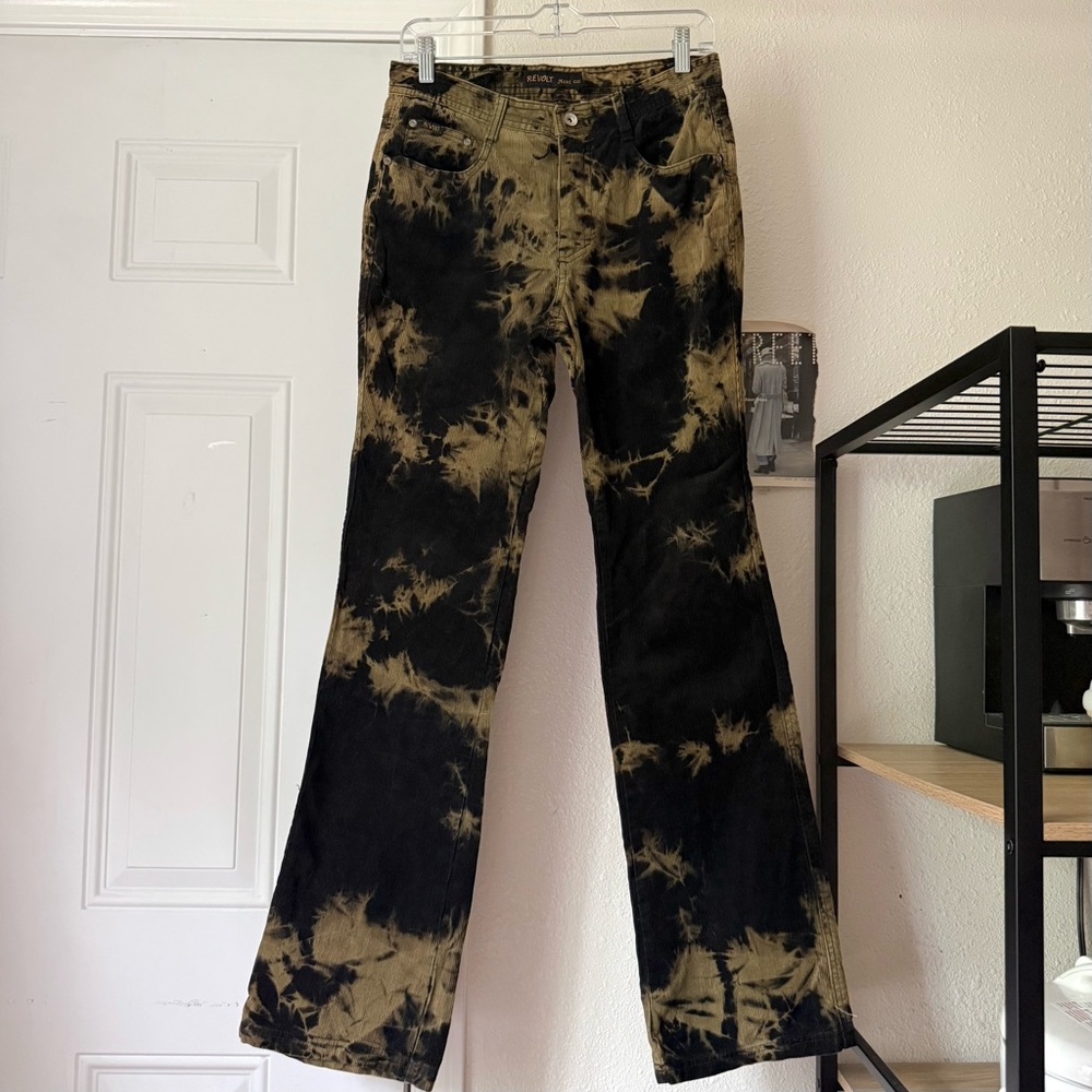 Revolt Jeans Black and Olive Tie-Dye Flare Jeans